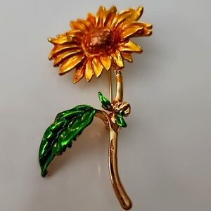 SUNFLOWER Enameled Embellished Brooch Pin